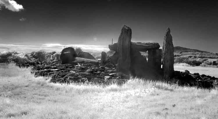 An afternoon shot of Trefignath burial chamber (SH 258806) on 21st June taken through an 'infrared' lens.